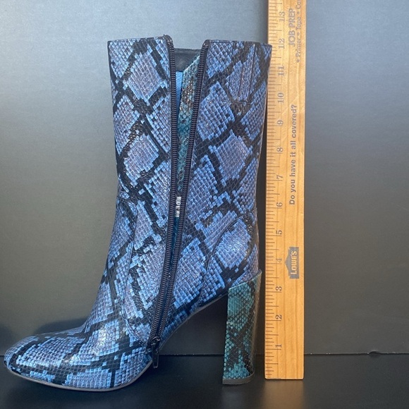 Jeffrey Campbell Heeled Leather Black blue Snake Mid Height Zip Boots Sz 7.5 - Picture 11 of 11